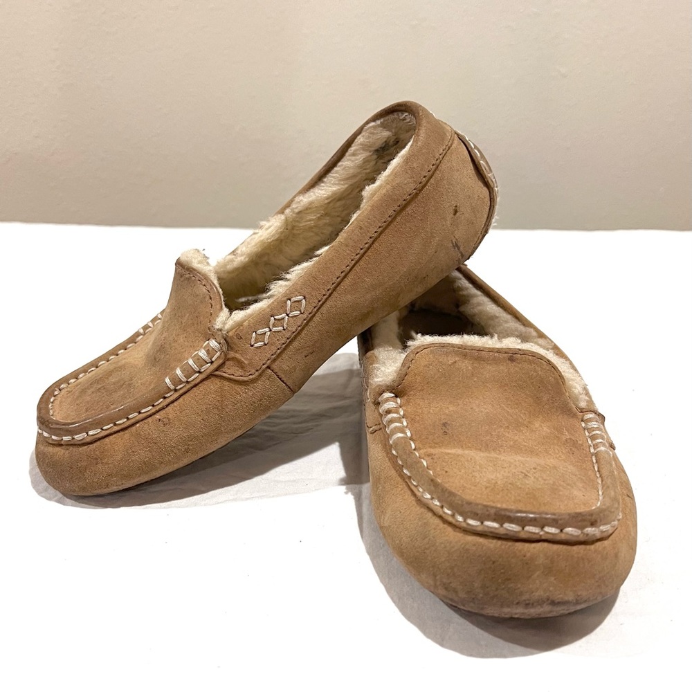 UGG Ansley Suede, Shearling-Lined Loafer Slippers - Tan